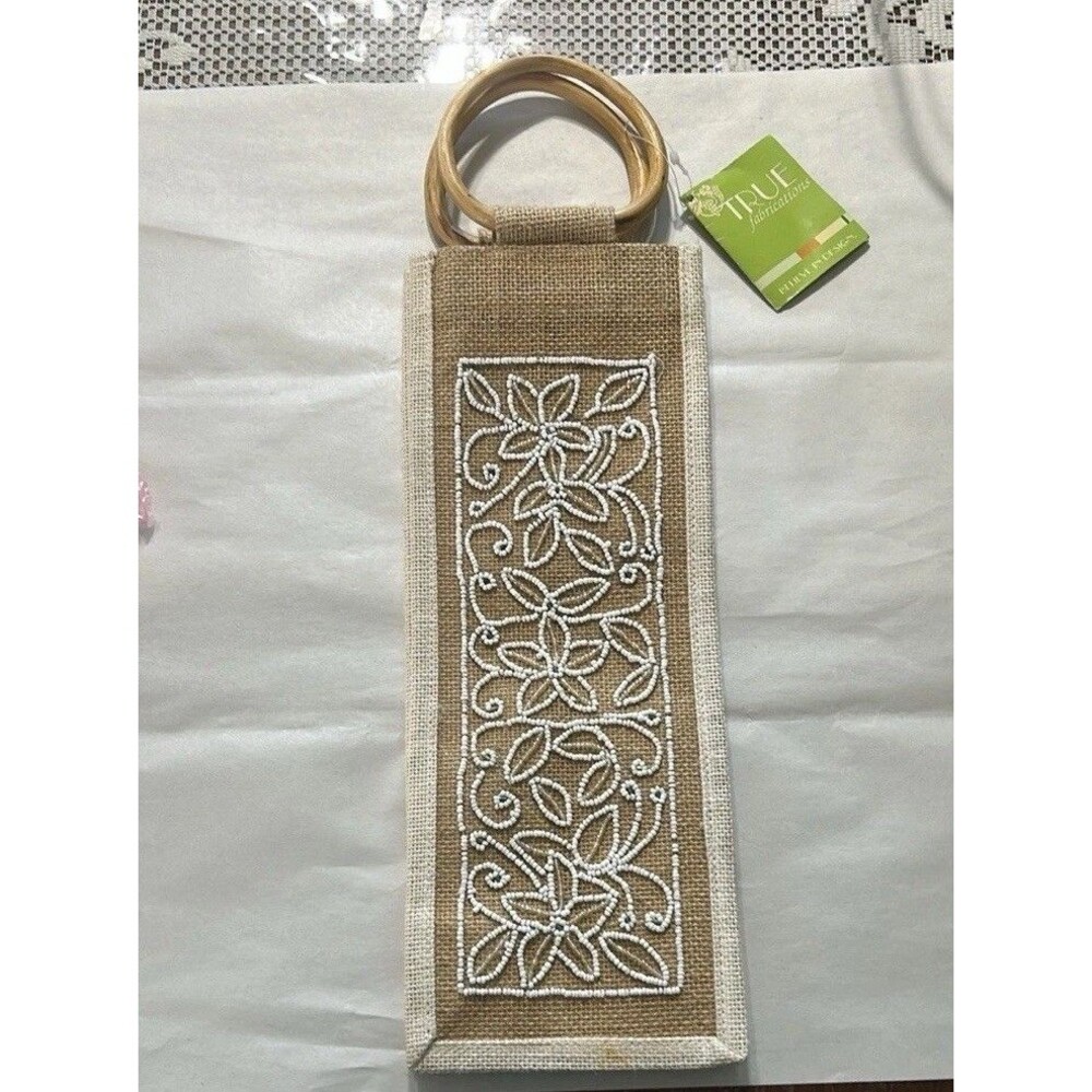Natural Wine Bag with Bamboo Handles